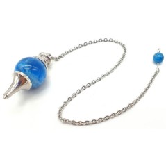 Pendule sphérique en apatite bleue avec chaîne métal – outil de radiesthésie et de lithothérapie