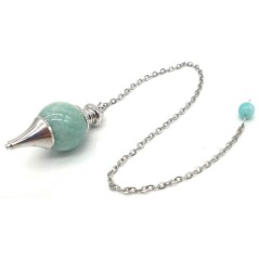 Pendule sphérique en amazonite avec chaîne en métal – outil de radiesthésie et de lithothérapie