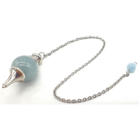 Pendule sphérique en aigue-marine – Lithothérapie & radiesthésie