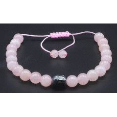Bracelet en quartz rose naturelle avec perle Bouddha – Ajustable