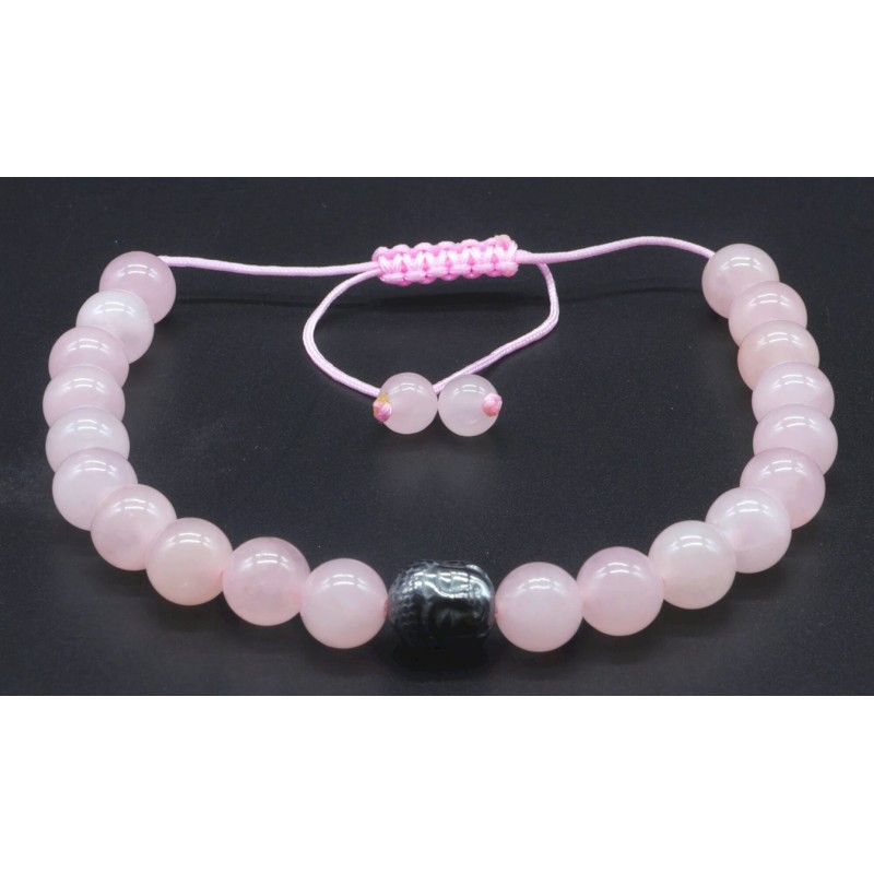 Bracelet en quartz rose naturelle avec perle Bouddha – Ajustable