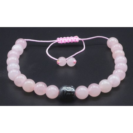 Bracelet Quartz Rose ajustable avec Bouddha – Amour & Douceur