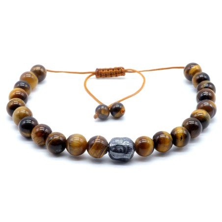 Bracelet Ajustable Oeil de Tigre & Bouddha 08mm