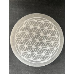 Plaque Sélénite Ronde Fleur de Vie – Purification & Rechargement Énergétique