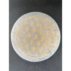 Plaque Sélénite Fleur de Vie Dorée – Purification & Rechargement Énergétique