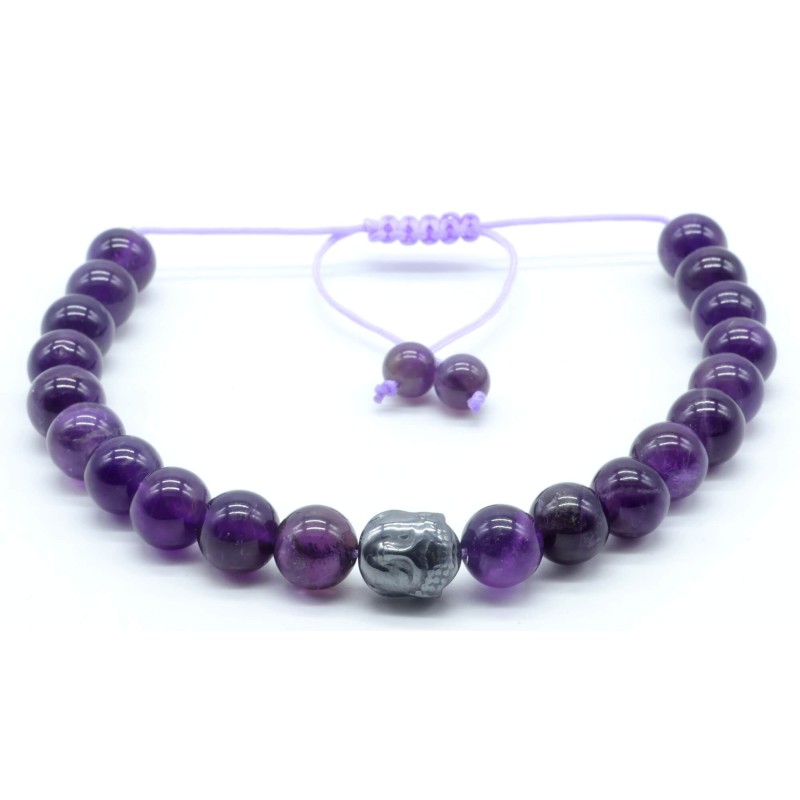Bracelet en améthyste naturelle avec perle Bouddha – Ajustable et apaisant