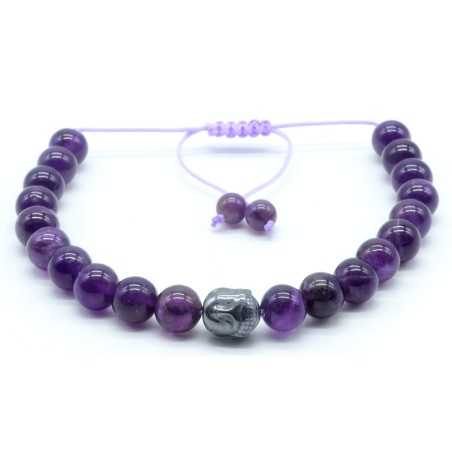 Bracelet Améthyste ajustable avec Bouddha – Sérénité & Sagesse